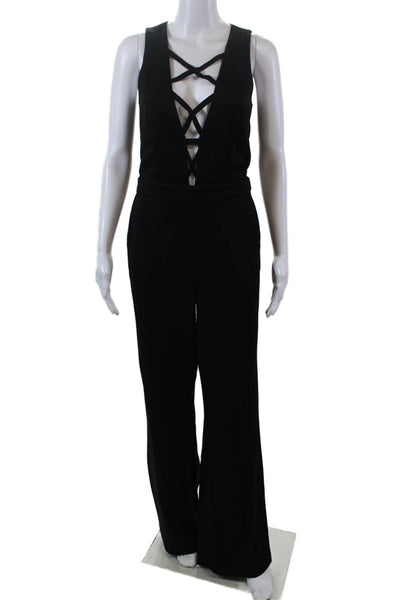 Ramy Brook Womens Sleeveless Caged V Neck Wide Leg Jumpsuit Black Size 2