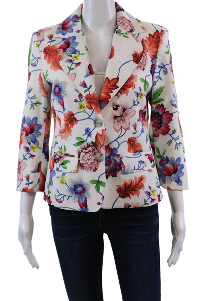 Patrizia Blasio Womens Floral Print Blazer White Multi Colored Size EUR 44