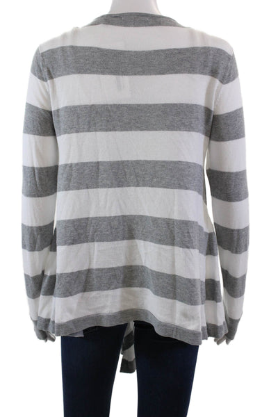 525 America Womens Open Front Striped Knit Cardigan Sweater White Gray Medium