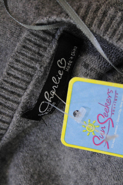 Charlie Womens Long Sleeve V Neck Heart Sweatshirt Gray Pink Size Large