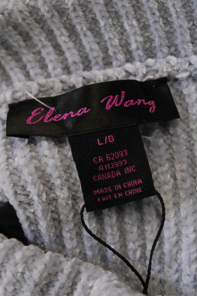 Elena Wang Womens Long Sleeve Mock Neck Soft Knit Sweater Gray Pink Size Large