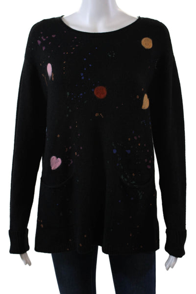 Charlie Womens Oversized Scoop Neck Splatter Sweatshirt Black Multi Size Medium