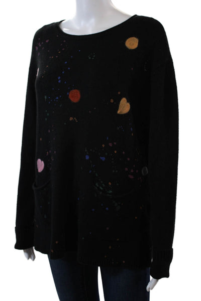 Charlie Womens Oversized Scoop Neck Splatter Sweatshirt Black Multi Size Medium
