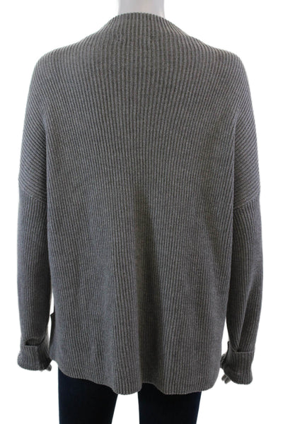 Nic + Zoe Womens Long Sleeve Crew Neck Ribbed Floral Sweater Gray Size Large