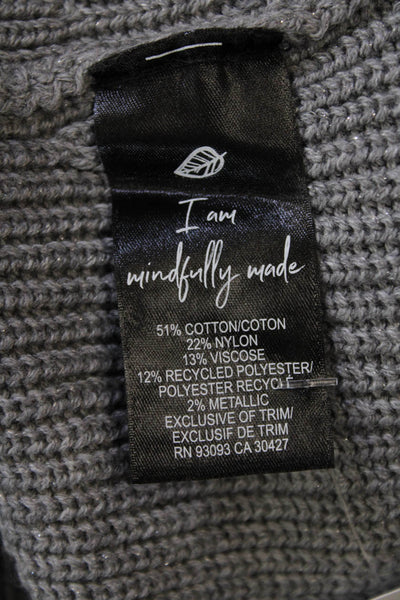 Nic + Zoe Womens Long Sleeve Crew Neck Ribbed Floral Sweater Gray Size Large