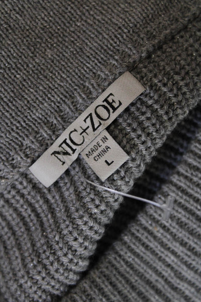Nic + Zoe Womens Long Sleeve Crew Neck Ribbed Floral Sweater Gray Size Large