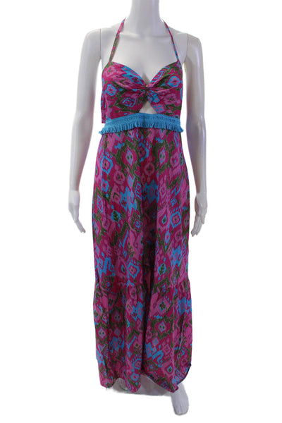 Fiori Di chiara Womens Cotton Halter Neckline Open Back Maxi Dress Multicolor Si