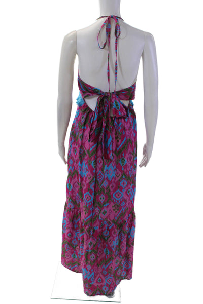 Fiori Di chiara Womens Cotton Halter Neckline Open Back Maxi Dress Multicolor Si