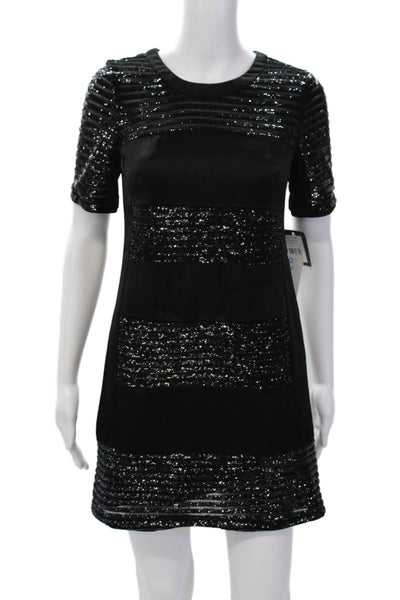 Nanette Lepore Womens Short Sleeve Sequin Mini Shift Dress Black Size 0