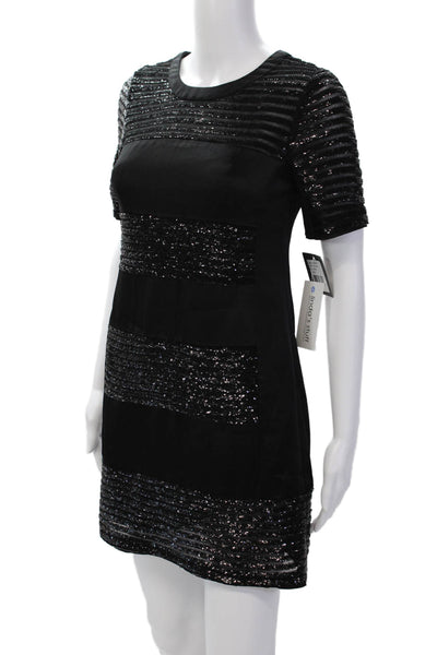 Nanette Lepore Womens Short Sleeve Sequin Mini Shift Dress Black Size 0