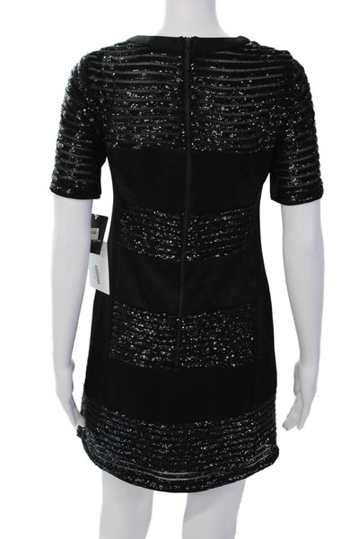 Nanette Lepore Womens Short Sleeve Sequin Mini Shift Dress Black Size 0