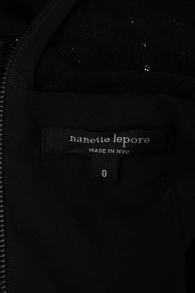 Nanette Lepore Womens Short Sleeve Sequin Mini Shift Dress Black Size 0