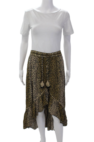 Z & L Womens Animal Print Stretch Drawstring Casual Midi Skirt Brown Size S