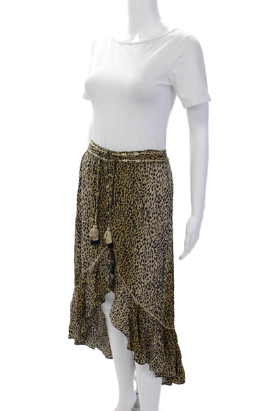 Z & L Womens Animal Print Stretch Drawstring Casual Midi Skirt Brown Size S