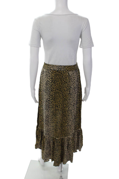 Z & L Womens Animal Print Stretch Drawstring Casual Midi Skirt Brown Size S