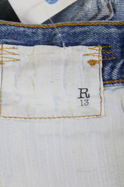 R13 Womens Zipper Fly High Rise Distressed Fringe Denim Shorts Blue Size 24