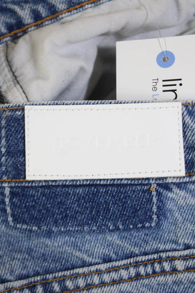 November Womens Zipper Fly High Rise Fringe Distressed Denim Shorts Blue Size 24