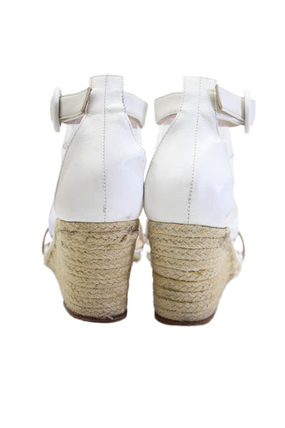 Gianvito Rossi Womens Leather Ankle Strap Open Toe Wedge Heels White Size 8