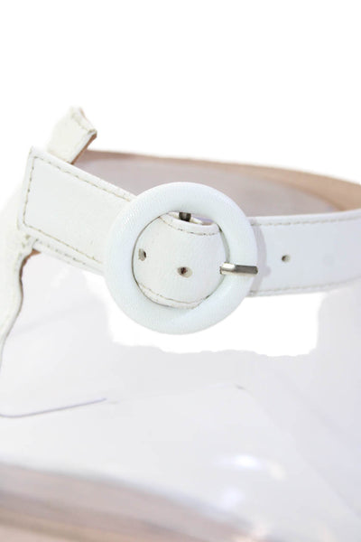 Gianvito Rossi Womens Leather Ankle Strap Open Toe Wedge Heels White Size 8