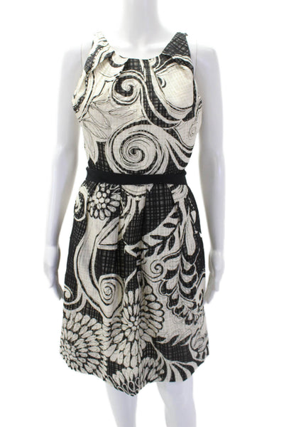 Lela Rose Womens Textured Scoop Neck Zip Abstract Dress White Size M