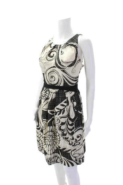 Lela Rose Womens Textured Scoop Neck Zip Abstract Dress White Size M