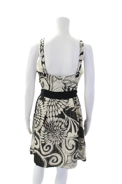 Lela Rose Womens Textured Scoop Neck Zip Abstract Dress White Size M