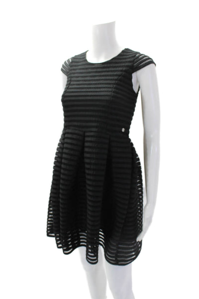 IKKS Childrens Girls Short Sleeves Pleated Front A Line Dress Black Size 12