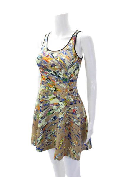 Clover Canyon Womens Geometric Sleeveless Scoop Neck Mini Dress Beige Size XS