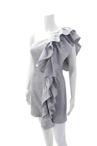 C/MEO Collective Womens Cotton Striped Ruffled One Shoulder Dress Blue Size S