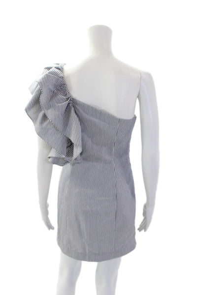 C/MEO Collective Womens Cotton Striped Ruffled One Shoulder Dress Blue Size S
