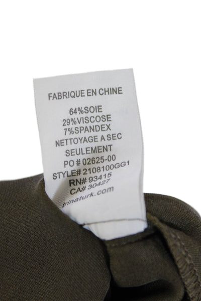 Trina Turk Women's Long Sleeves Silk Blend Button Up Blouse Olive Green Size M