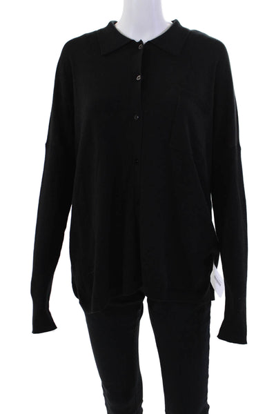 Elliott Lauren Women's Long Sleeves Collared Button Down Shirt Black Size M