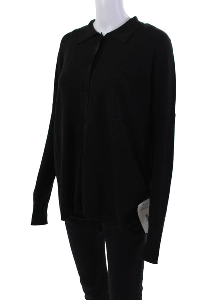 Elliott Lauren Women's Long Sleeves Collared Button Down Shirt Black Size M