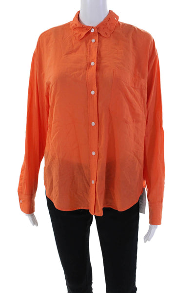7 For All Mankind Women's Long Sleeves Button Down Shirt Orange Size XS