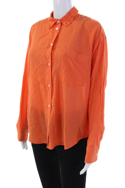 7 For All Mankind Women's Long Sleeves Button Down Shirt Orange Size XS
