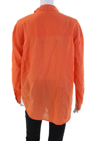 7 For All Mankind Women's Long Sleeves Button Down Shirt Orange Size XS