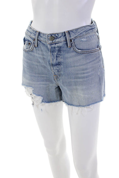 Grlfrnd Womens Fly Button High Rise Distress Mini Denim Shorts Blue Size 24