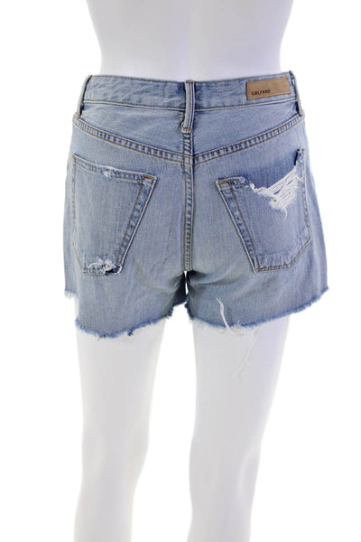 Grlfrnd Womens Fly Button High Rise Distress Mini Denim Shorts Blue Size 24