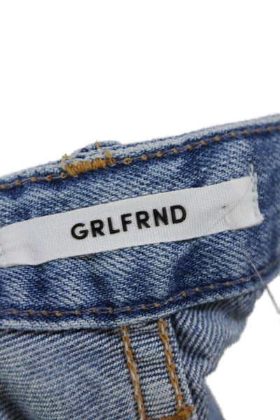 Grlfrnd Womens Fly Button High Rise Distress Mini Denim Shorts Blue Size 24