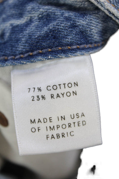 Grlfrnd Womens Fly Button High Rise Distress Mini Denim Shorts Blue Size 24