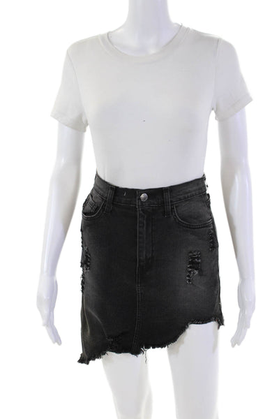 Vibrant Womens Distress Denim Skirt Faded Black Size M