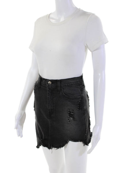 Vibrant Womens Distress Denim Skirt Faded Black Size M