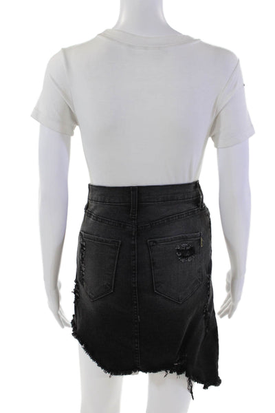 Vibrant Womens Distress Denim Skirt Faded Black Size M