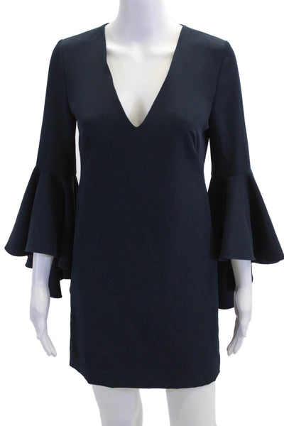 Milly Womens 3/4 Flare Sleeve V Neck Mini Shift Dress Navy Blue Size Small