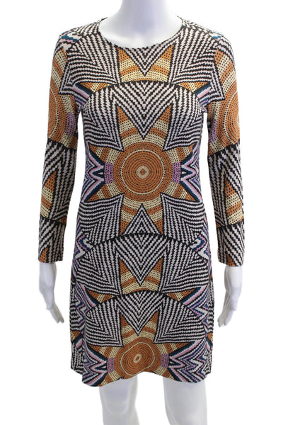 Mara Hoffman Womens Back Zip Long Sleeve Abstract Dress Multicolored Size XS