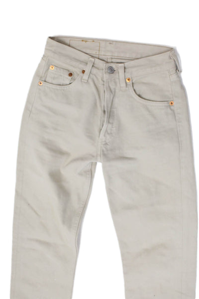 Levis Womens High Rise Slim Leg Button Up 501 Jeans Beige Cotton Size 24X32