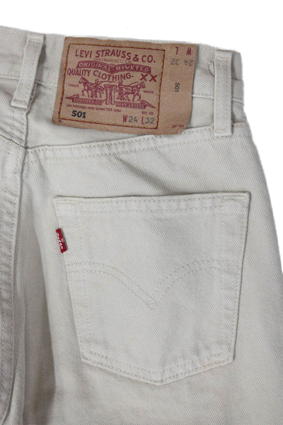 Levis Womens High Rise Slim Leg Button Up 501 Jeans Beige Cotton Size 24X32