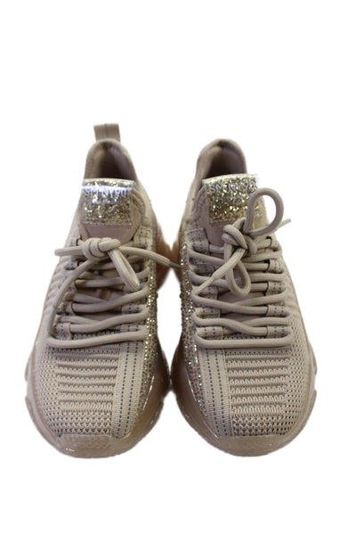 Steve Madden Girls Rhinestoned Detail Translucent Sole Sneakers Beige Size 2