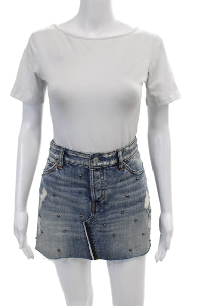 Rails Womens Cotton Studded Distressed Five Pocket Mini Denim Skirt Blue Size 27