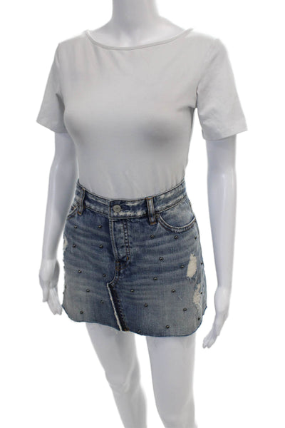 Rails Womens Cotton Studded Distressed Five Pocket Mini Denim Skirt Blue Size 27